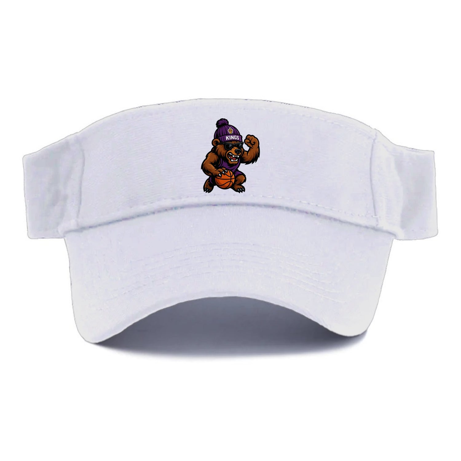 California Grizzly wearing Kings beanie with royal scepter patch and wayfarer sunglasses - Visor - White