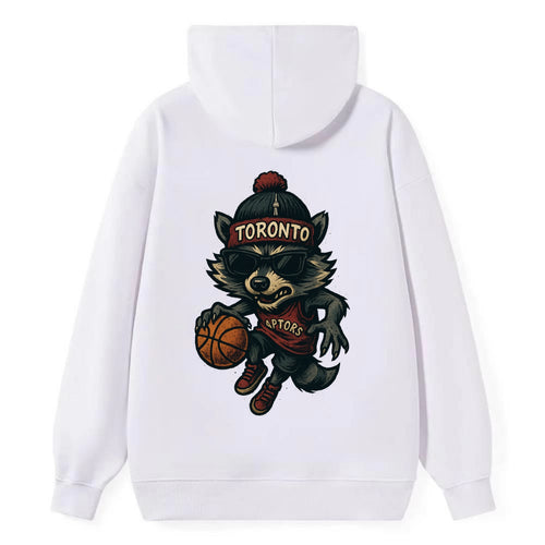 Toronto Raccoon wearing Raptors beanie with CN Tower patch and wayfarer - Classic Pullover Hoodie