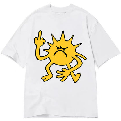 MORNINGS ARE PUNISHMENT | Grumpy sun with middle finger - Classic T-shirt - White