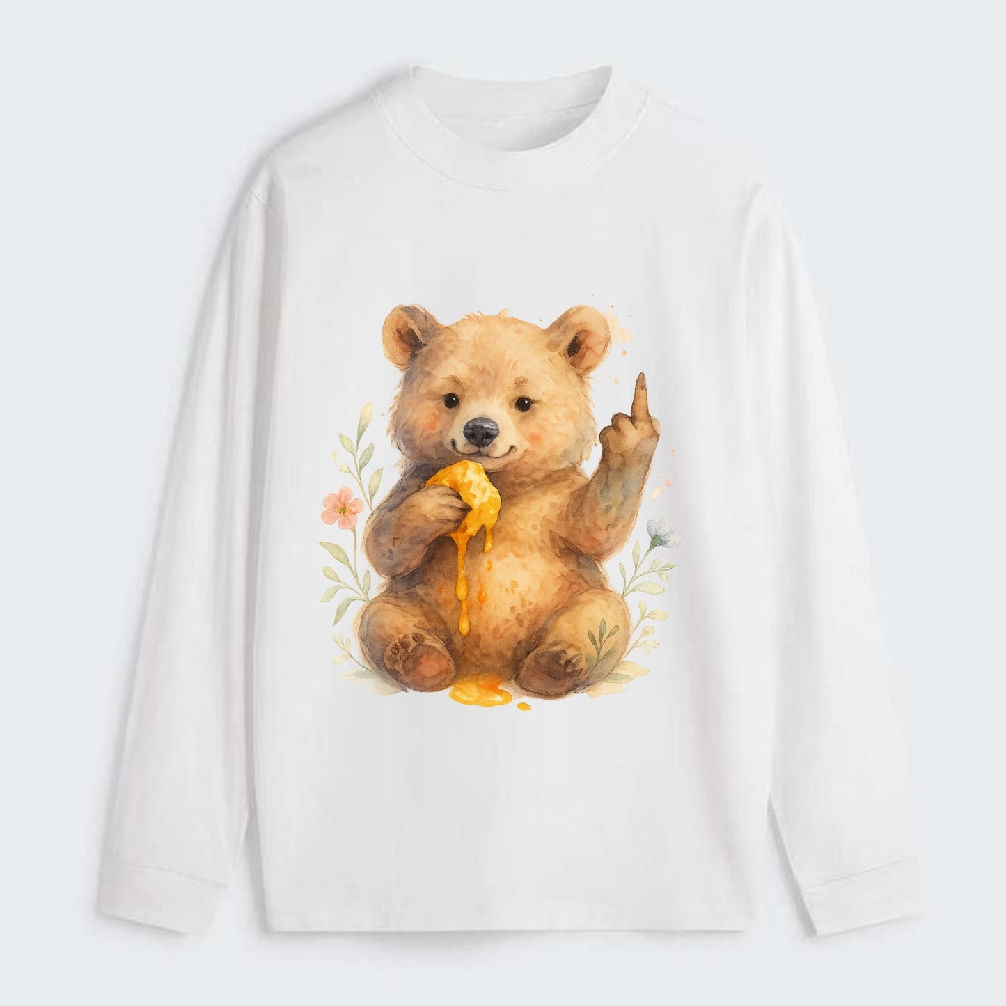 chubby bear cub eating dripping honey, sticky paw up with middle finger - Classic Long Sleeve Shirt - White