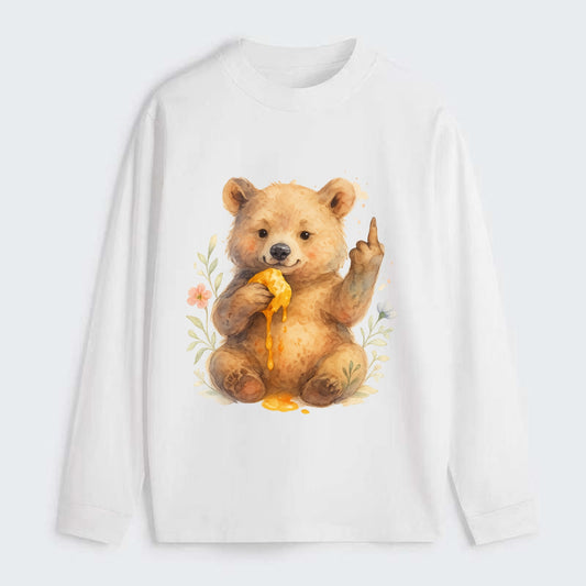 chubby bear cub eating dripping honey, sticky paw up with middle finger - Classic Long Sleeve Shirt - White