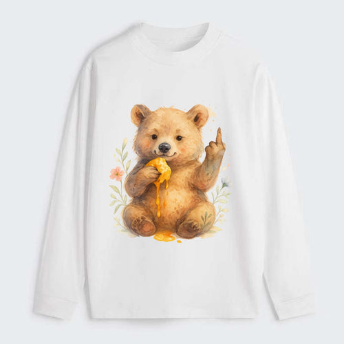 chubby bear cub eating dripping honey, sticky paw up with middle finger - Classic Long Sleeve Shirt