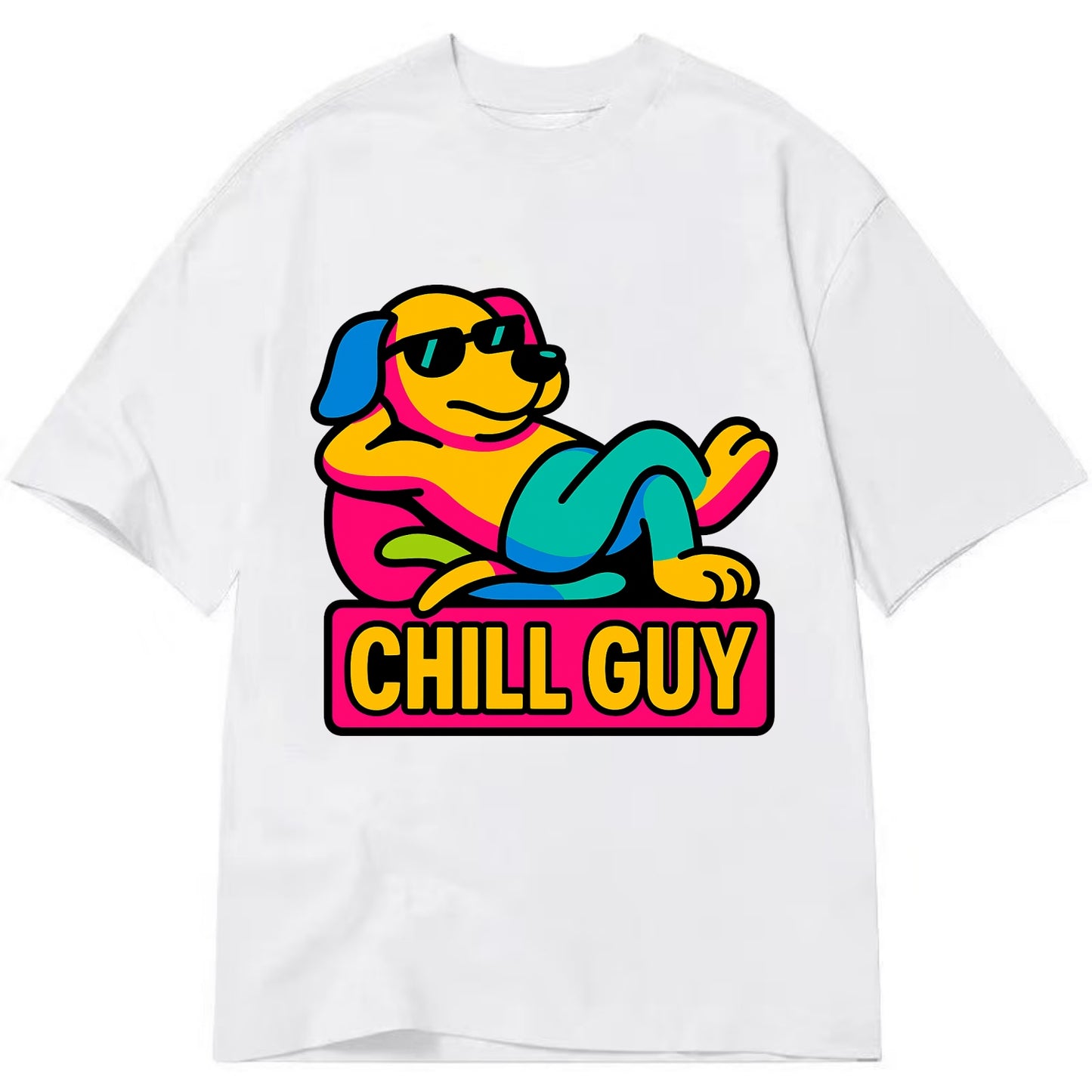Super relaxed dog character lounging unbothered - "Chill Guy" meme energy, laid - Classic T-shirt - White