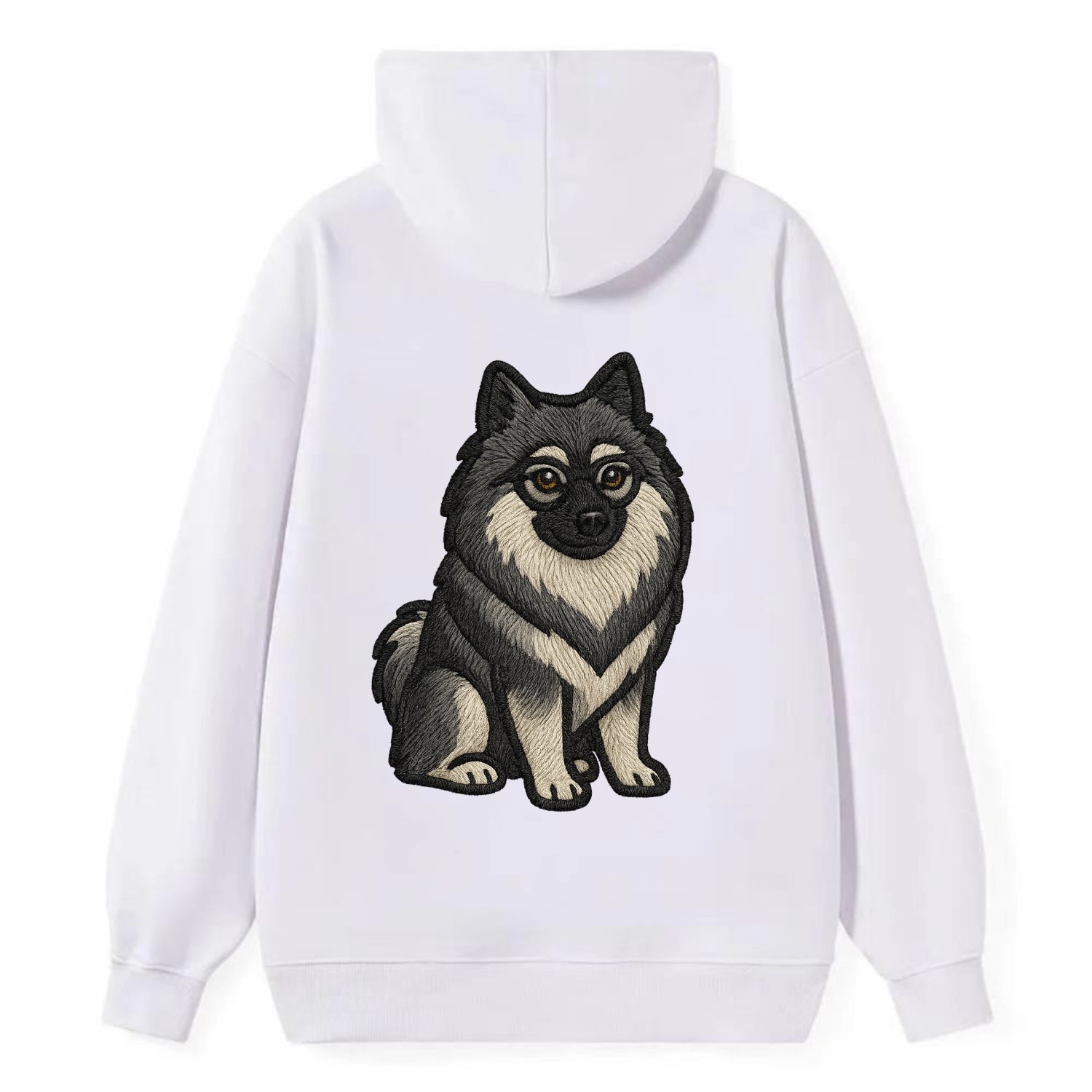 Keeshond - Gray and black spectacles embroidered design - Classic Pullover Hoodie - White