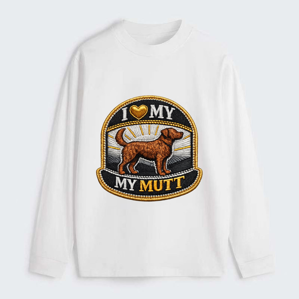 I LOVE MY MUTT - mixed breed silhouette in brown , rescue pride - Classic Long Sleeve Shirt - White