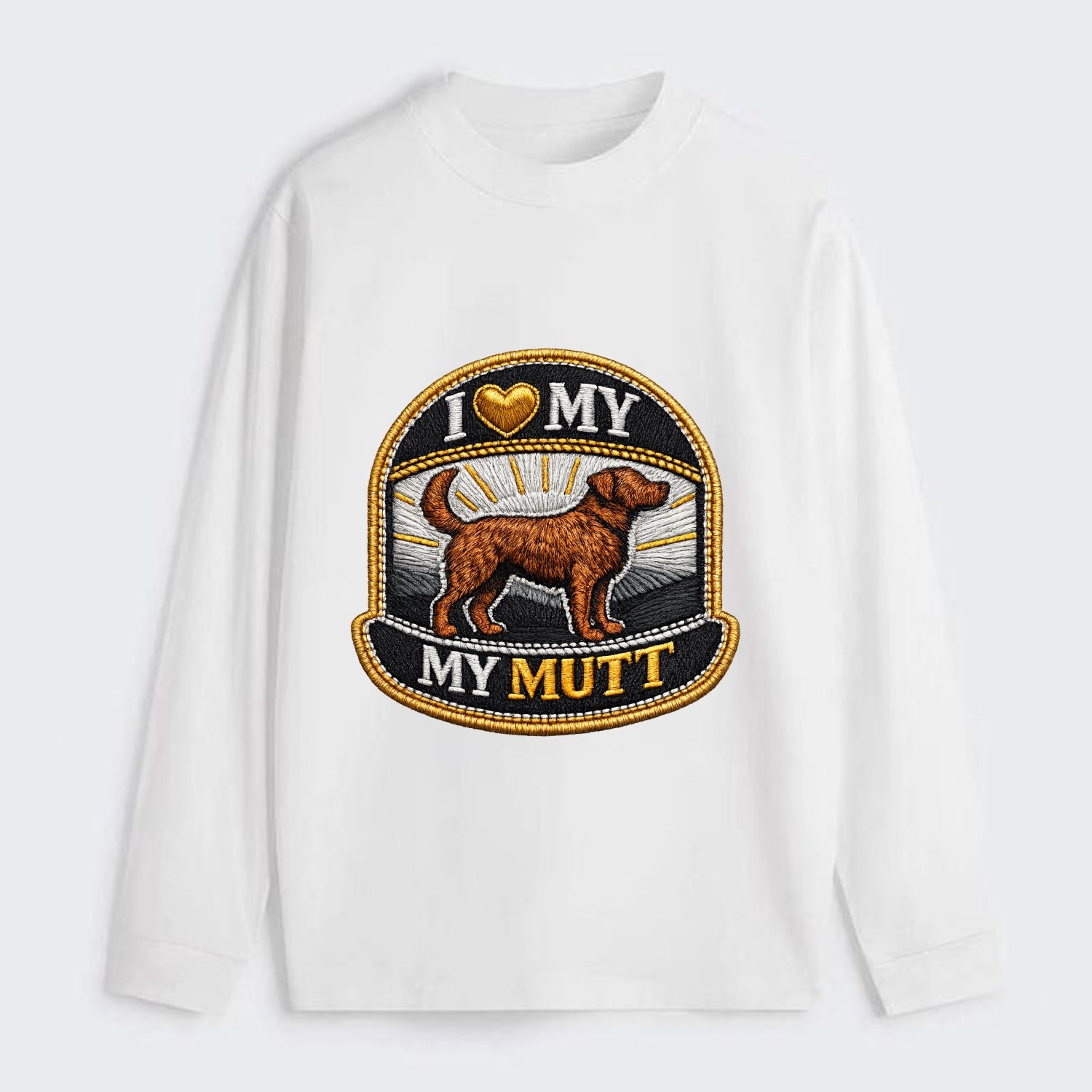 I LOVE MY MUTT - mixed breed silhouette in brown , rescue pride - Classic Long Sleeve Shirt - White