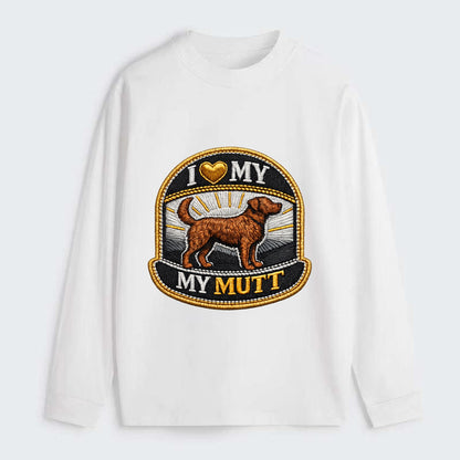 I LOVE MY MUTT - mixed breed silhouette in brown , rescue pride - Classic Long Sleeve Shirt - White