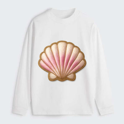 SEASHELL SCALLOP - scallop shell in cream and pink , beach - Classic Long Sleeve Shirt - White