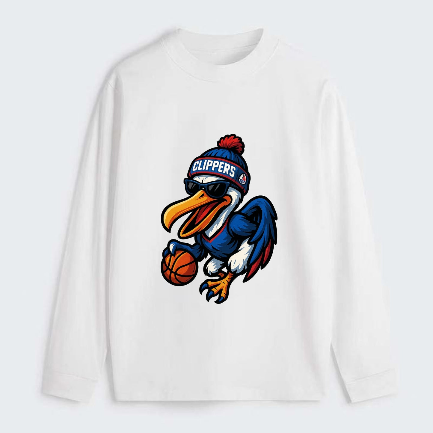 Los Angeles Pelican wearing Clippers beanie with sailboat patch and - Classic Long Sleeve Shirt - White