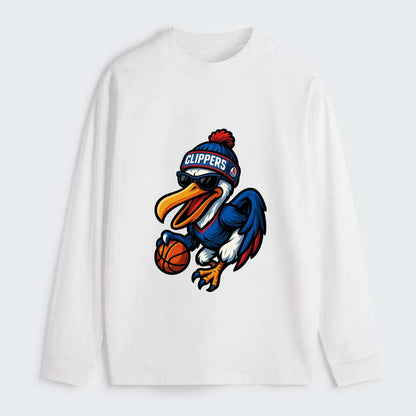 Los Angeles Pelican wearing Clippers beanie with sailboat patch and - Classic Long Sleeve Shirt - White