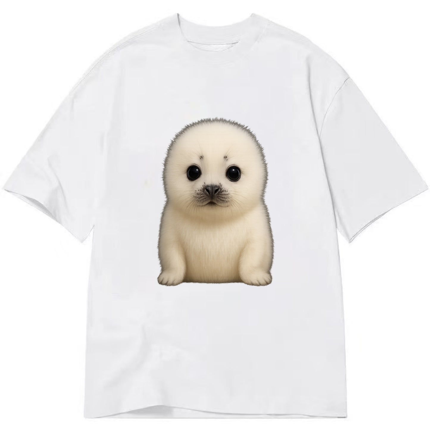 Baby Harp Seal - pure white fluffy fur, enormous dark eyes, front-facing, iconic - Classic T-shirt - White