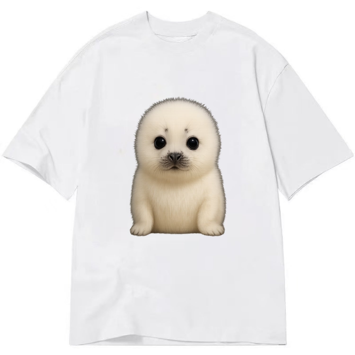 Baby Harp Seal - pure white fluffy fur, enormous dark eyes, front-facing, iconic - Classic T-shirt - White