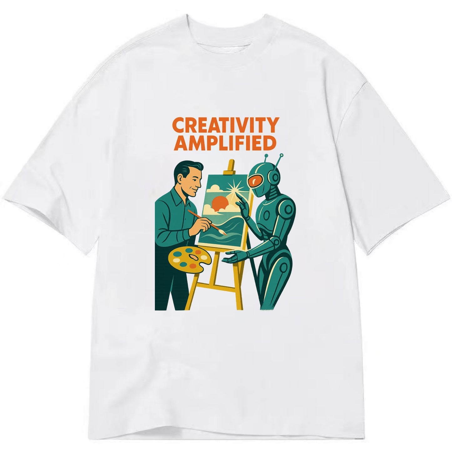 Artist and AI creating beautiful masterpiece together - "Creativity Amplified" - - Classic T-shirt - White
