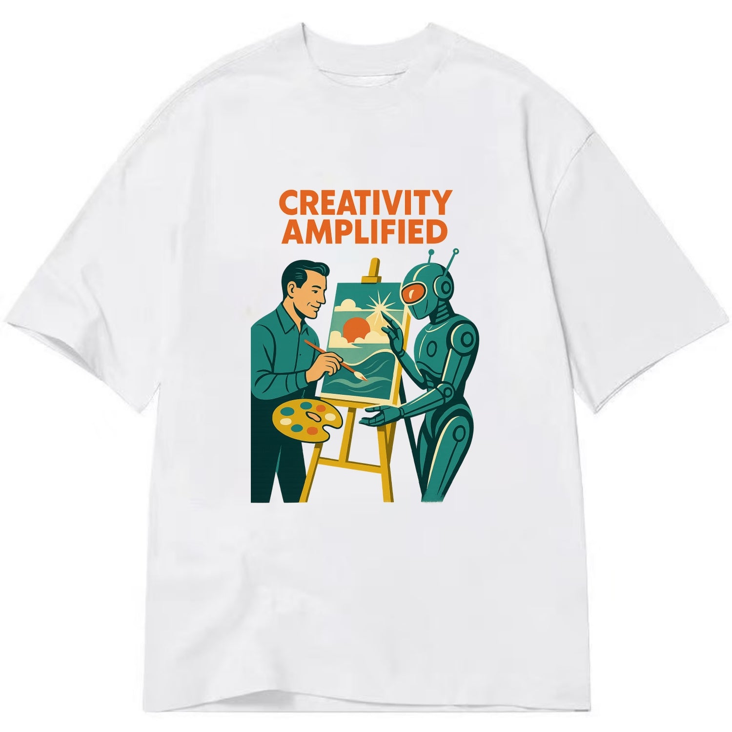 Artist and AI creating beautiful masterpiece together - "Creativity Amplified" - - Classic T-shirt - White