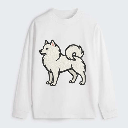 American Eskimo Dog - White spitz embroidered standing design - Classic Long Sleeve Shirt - White