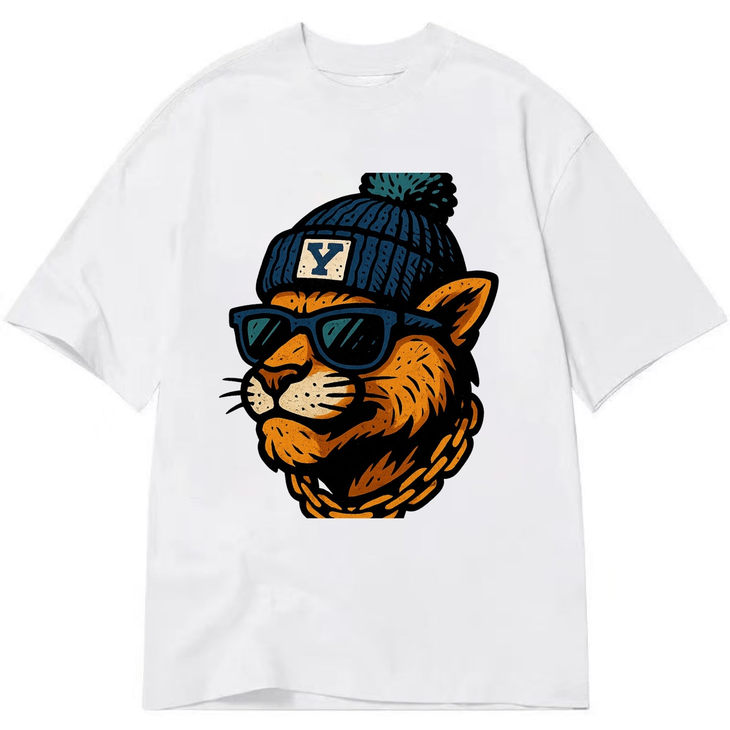 Provo Cougar wearing BYU beanie with Y patch - Classic T-shirt - White