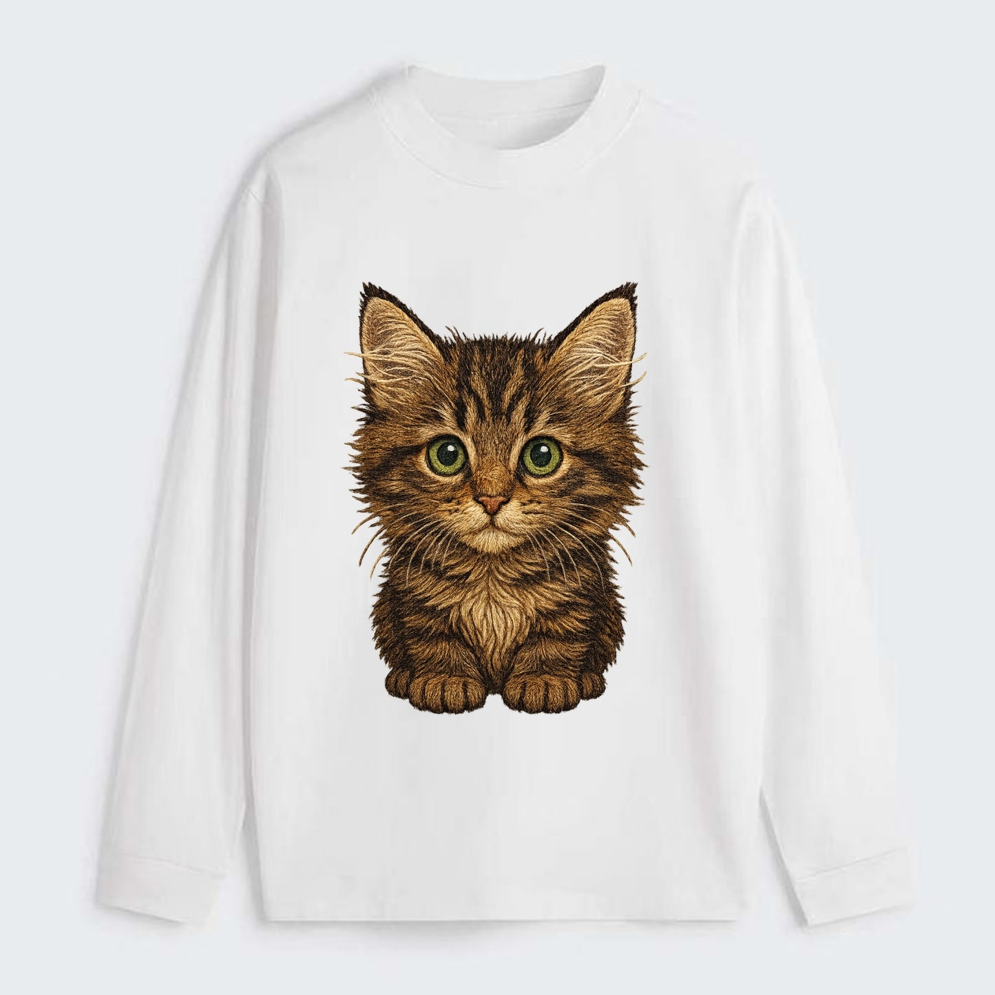 Baby Maine Coon Kitten - large fluffy tabby, tufted ears, big green - Classic Long Sleeve Shirt - White