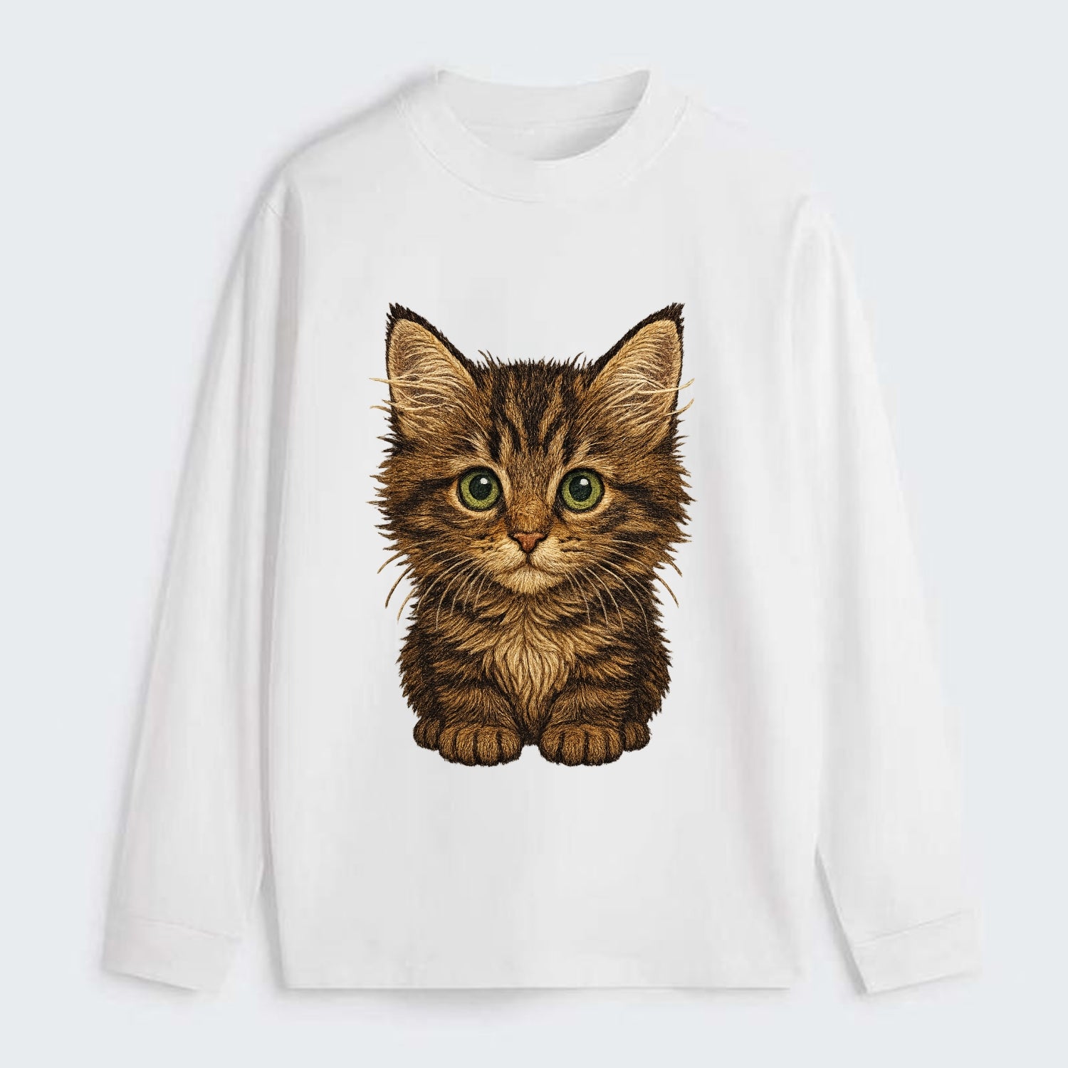 Baby Maine Coon Kitten - large fluffy tabby, tufted ears, big green - Classic Long Sleeve Shirt - White