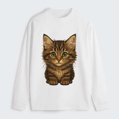 Baby Maine Coon Kitten - large fluffy tabby, tufted ears, big green - Classic Long Sleeve Shirt - White