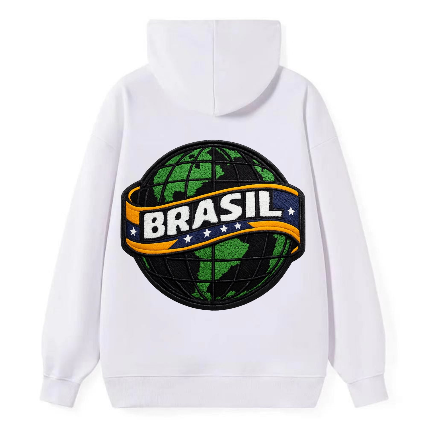 BRAZILIAN FLAG GLOBE - green globe with banner in green yellow blue , - Classic Pullover Hoodie - White