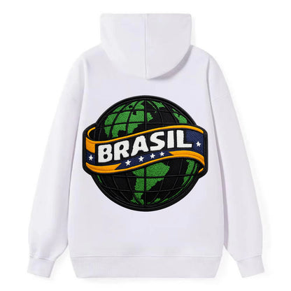 BRAZILIAN FLAG GLOBE - green globe with banner in green yellow blue , - Classic Pullover Hoodie - White