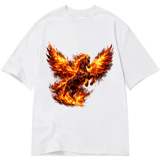 PHOENIX FIRE HORSE | Horse emerging from flames like phoenix | Rebirth - Classic T-shirt - White