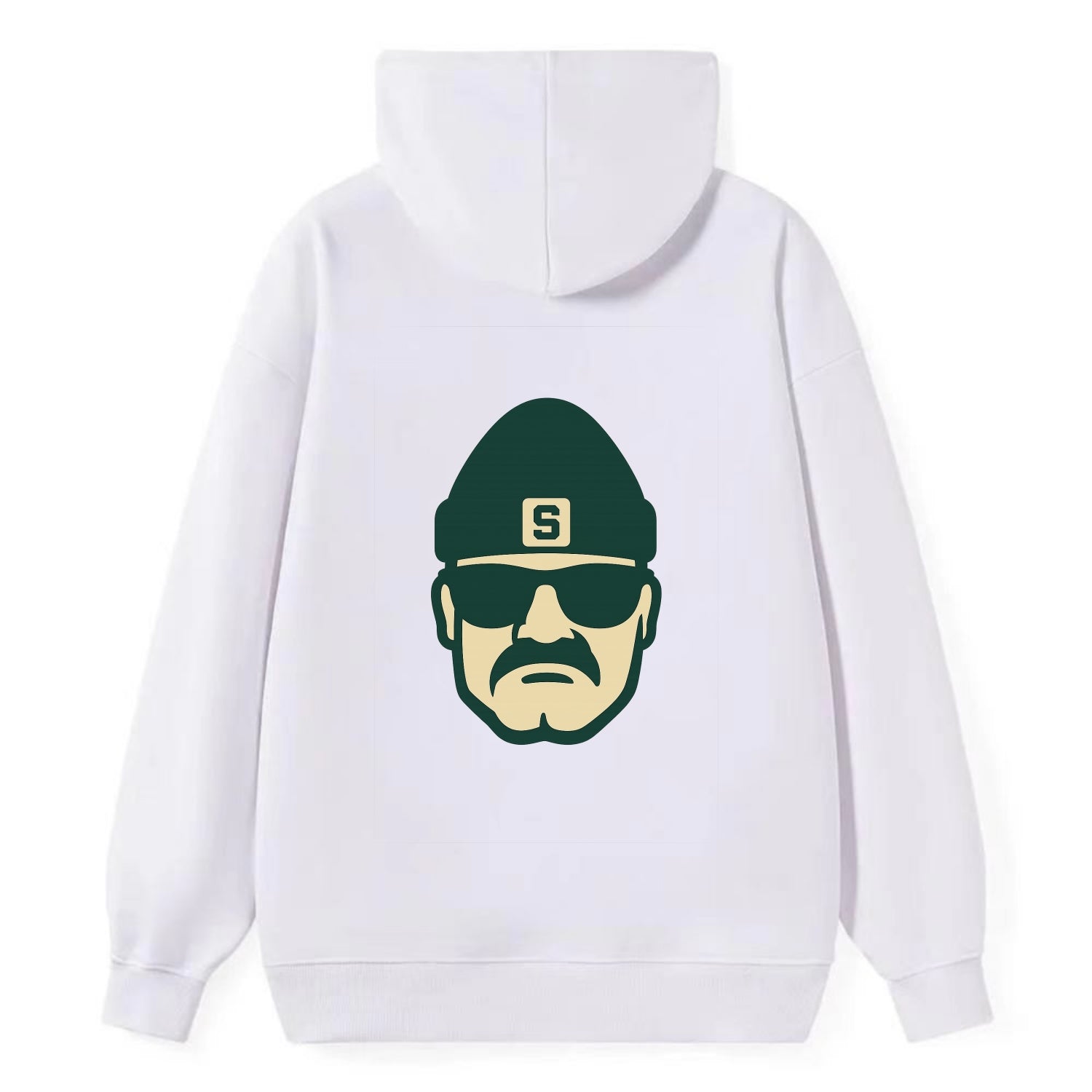 East Lansing Spartan wearing Michigan State beanie with S patch - Classic Pullover Hoodie - White