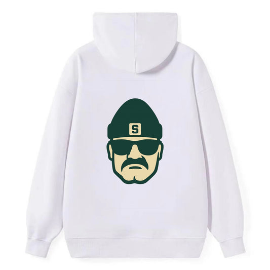 East Lansing Spartan wearing Michigan State beanie with S patch - Classic Pullover Hoodie - White