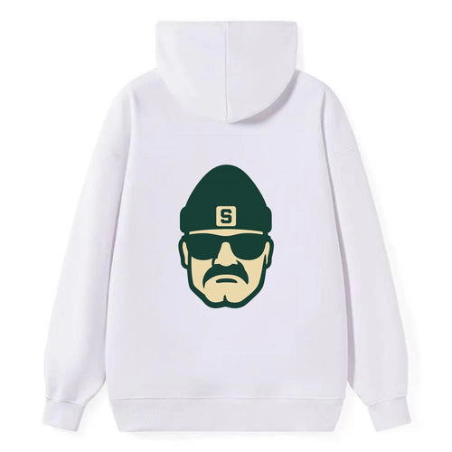 East Lansing Spartan wearing Michigan State beanie with S patch - Classic Pullover Hoodie
