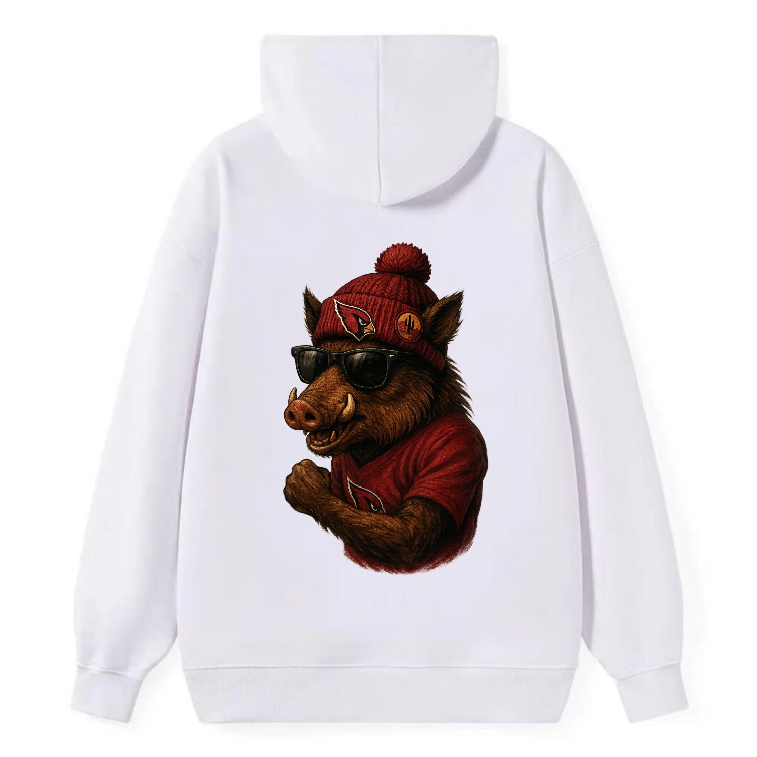Arizona Javelina wearing Cardinals beanie with desert patch and wayfarer - Classic Pullover Hoodie - White