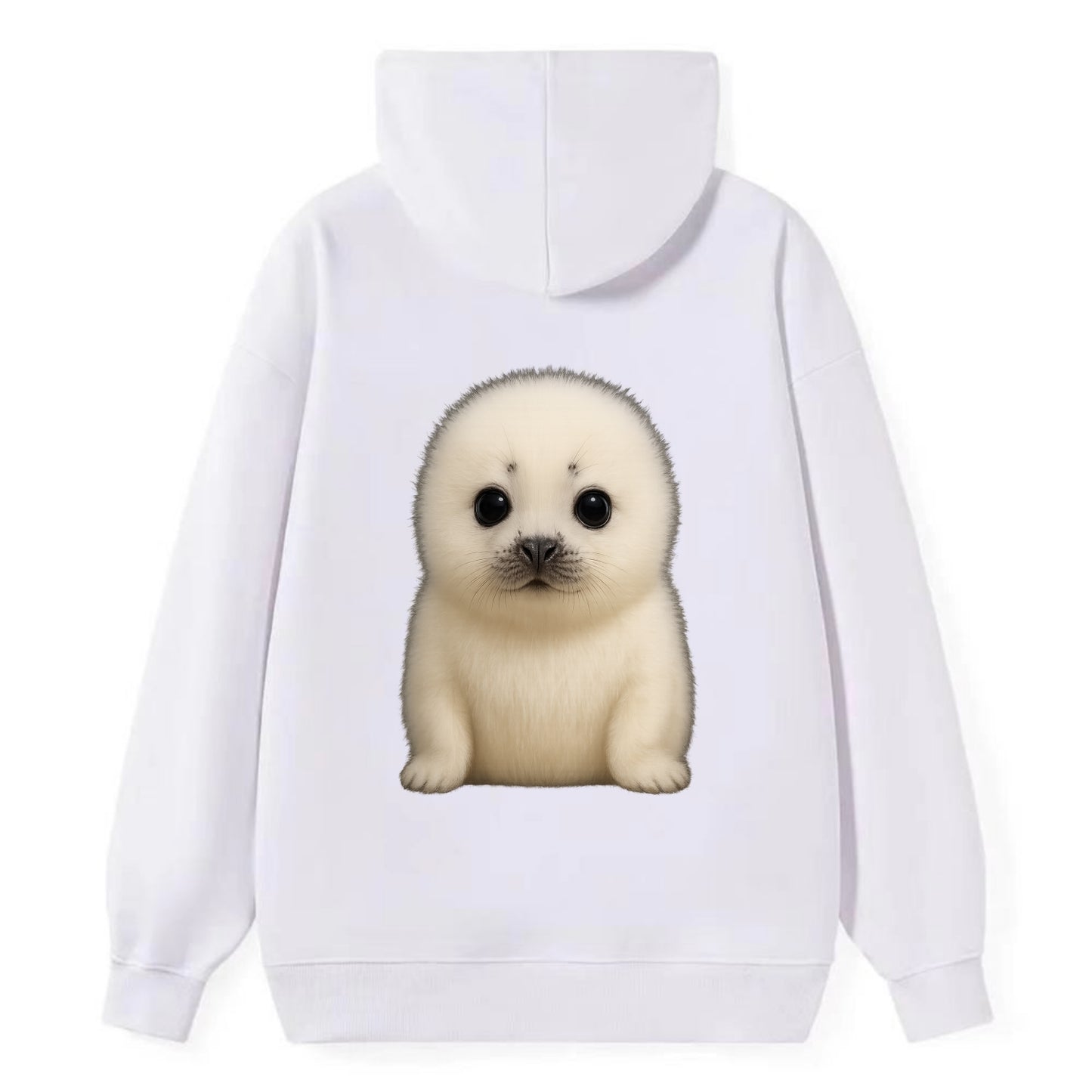 Baby Harp Seal - pure white fluffy fur, enormous dark eyes, front-facing, - Classic Pullover Hoodie - White