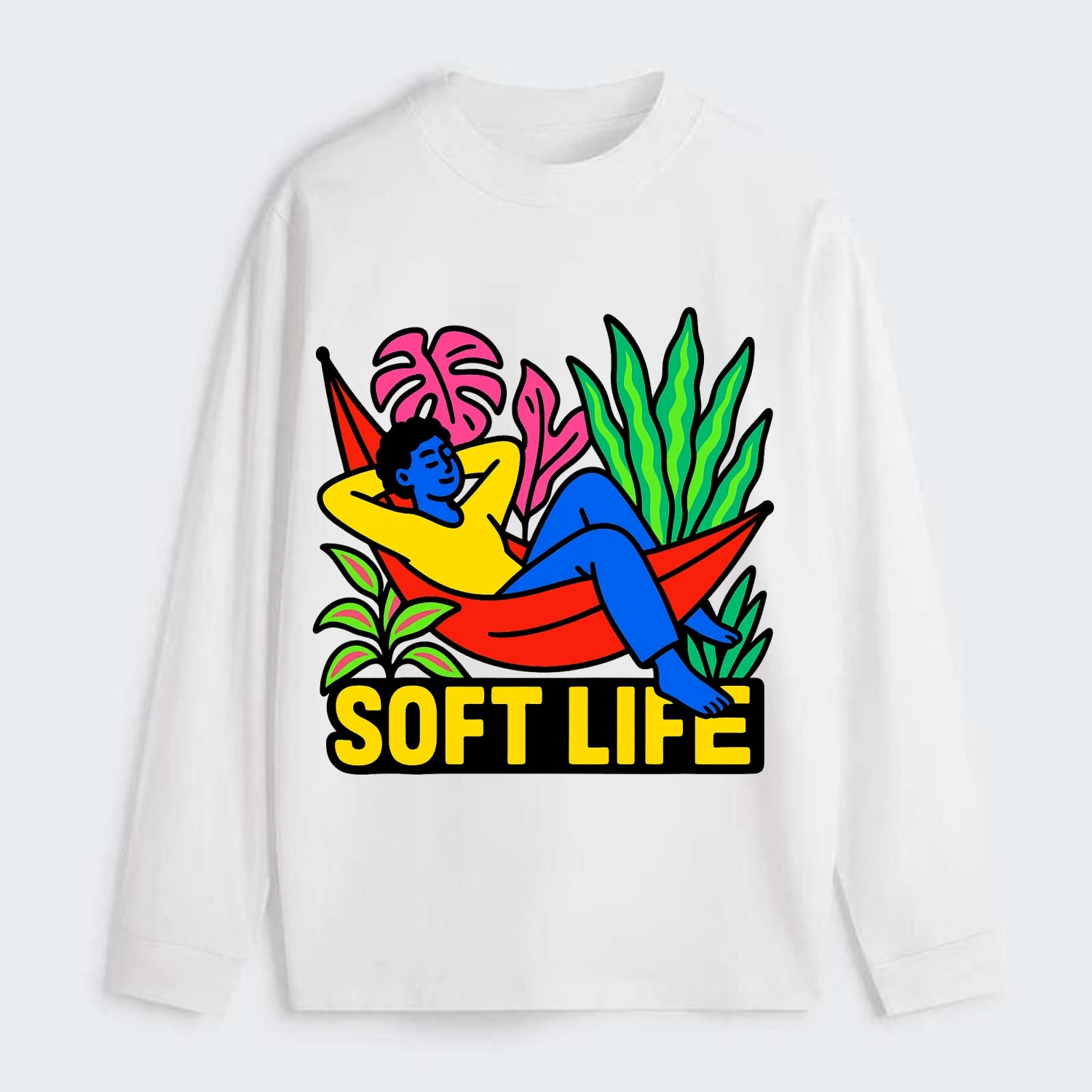 Person relaxing in hammock with plants - "soft life" aesthetic, - Classic Long Sleeve Shirt - White