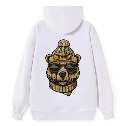 California Grizzly Bear wearing Los Angeles beanie with pom pom and - Classic Pullover Hoodie - White