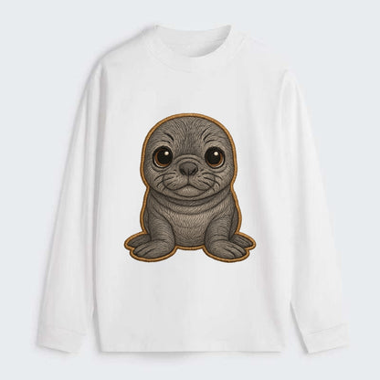 Baby Elephant Seal - gray wrinkly, tiny trunk nose, big dark eyes, - Classic Long Sleeve Shirt - White