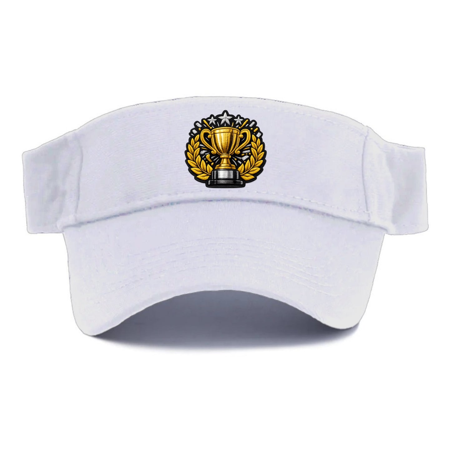 Embroidered patch design - CHAMPIONSHIP TROPHY - golden trophy cup with laurels in gold - Visor - White