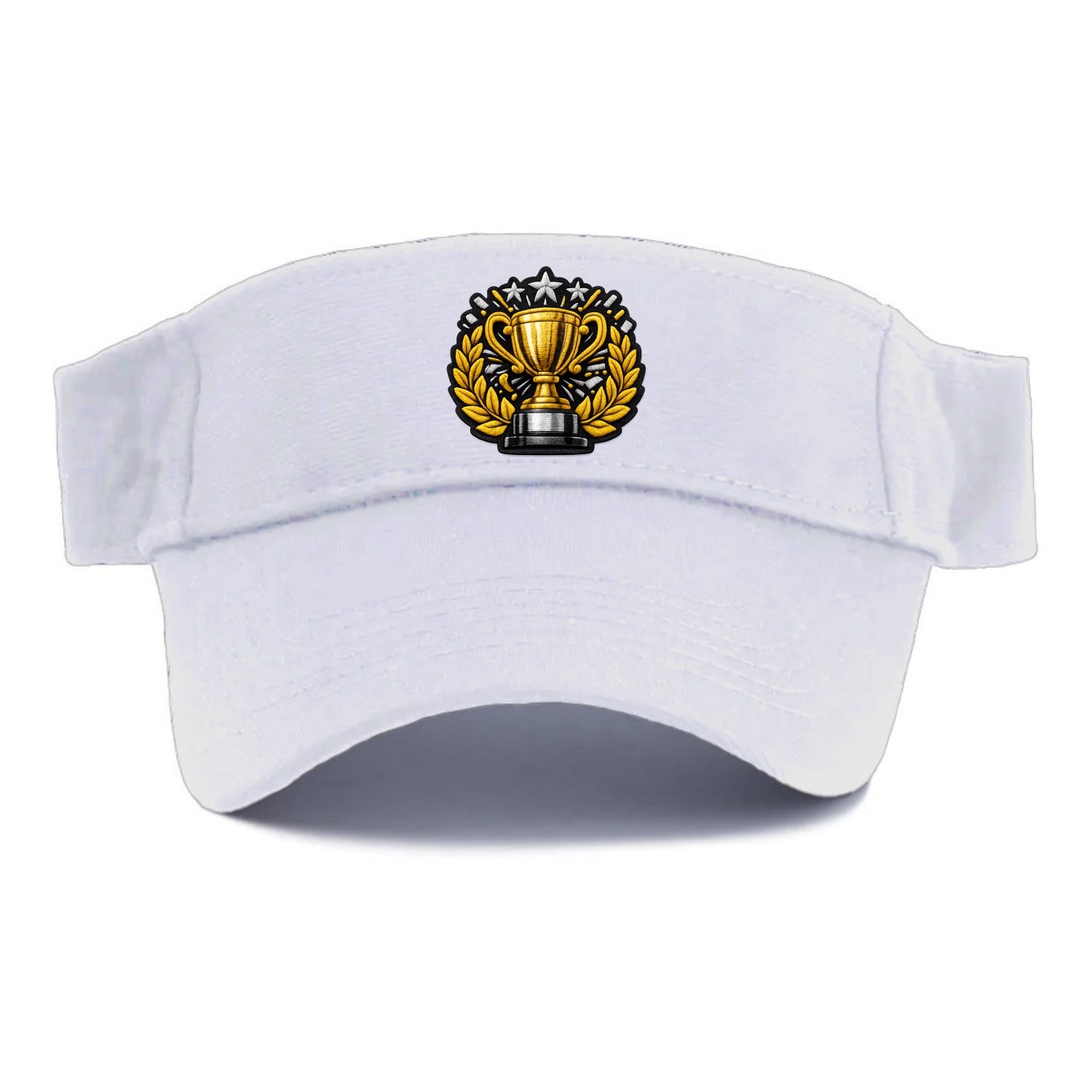 Embroidered patch design - CHAMPIONSHIP TROPHY - golden trophy cup with laurels in gold - Visor - White