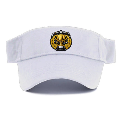 Embroidered patch design - CHAMPIONSHIP TROPHY - golden trophy cup with laurels in gold - Visor - White
