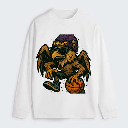 Los Angeles Golden Eagle wearing Lakers beanie with trophy patch and - Classic Long Sleeve Shirt - White