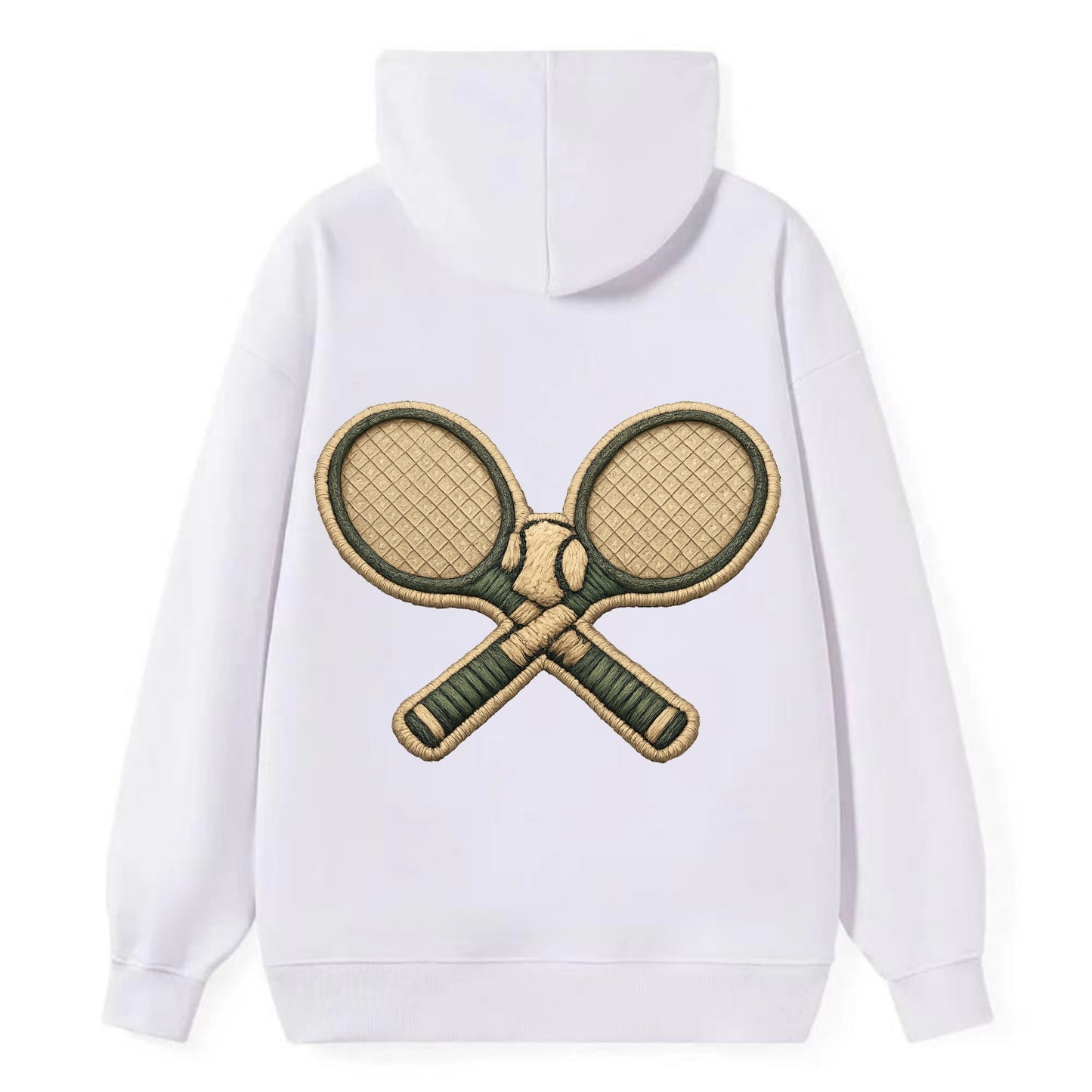 Embroidered patch design - TENNIS RACKET CROSSED - tennis rackets with - Classic Pullover Hoodie - White