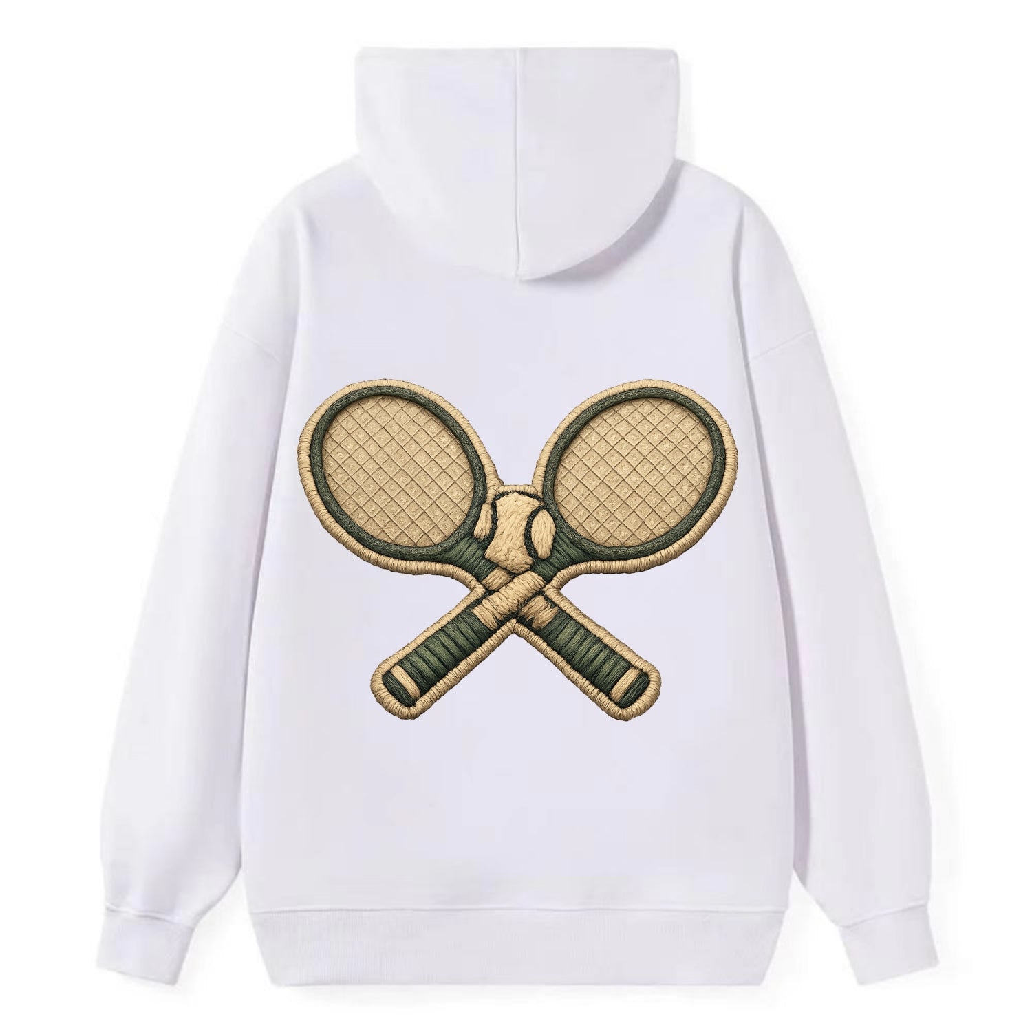 Embroidered patch design - TENNIS RACKET CROSSED - tennis rackets with - Classic Pullover Hoodie - White