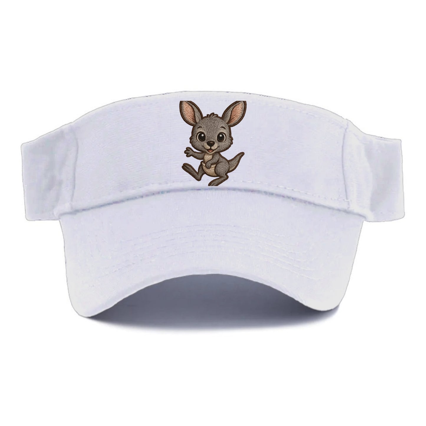 Baby Kangaroo Joey - gray fur, large ears, in pouch peek, bright eyes, front-facing, - Visor - White