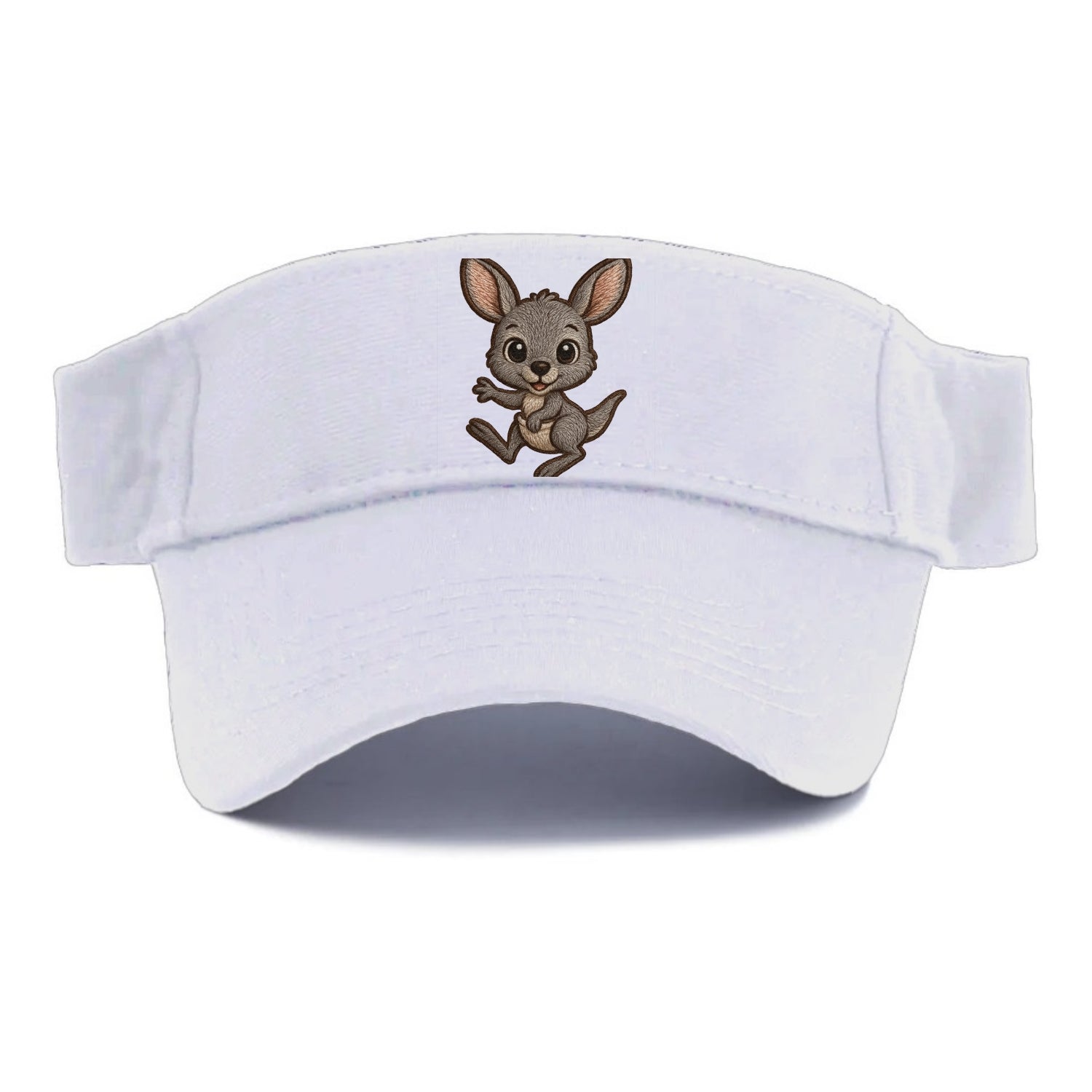 Baby Kangaroo Joey - gray fur, large ears, in pouch peek, bright eyes, front-facing, - Visor - White