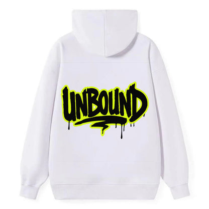 Bold typography design - "UNBOUND" - without limits, free from constraints - Classic Pullover Hoodie - White