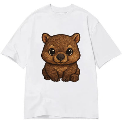 Baby Wombat - brown fur, square nose, small ears, dark eyes, front-facing, cube - Classic T-shirt - White