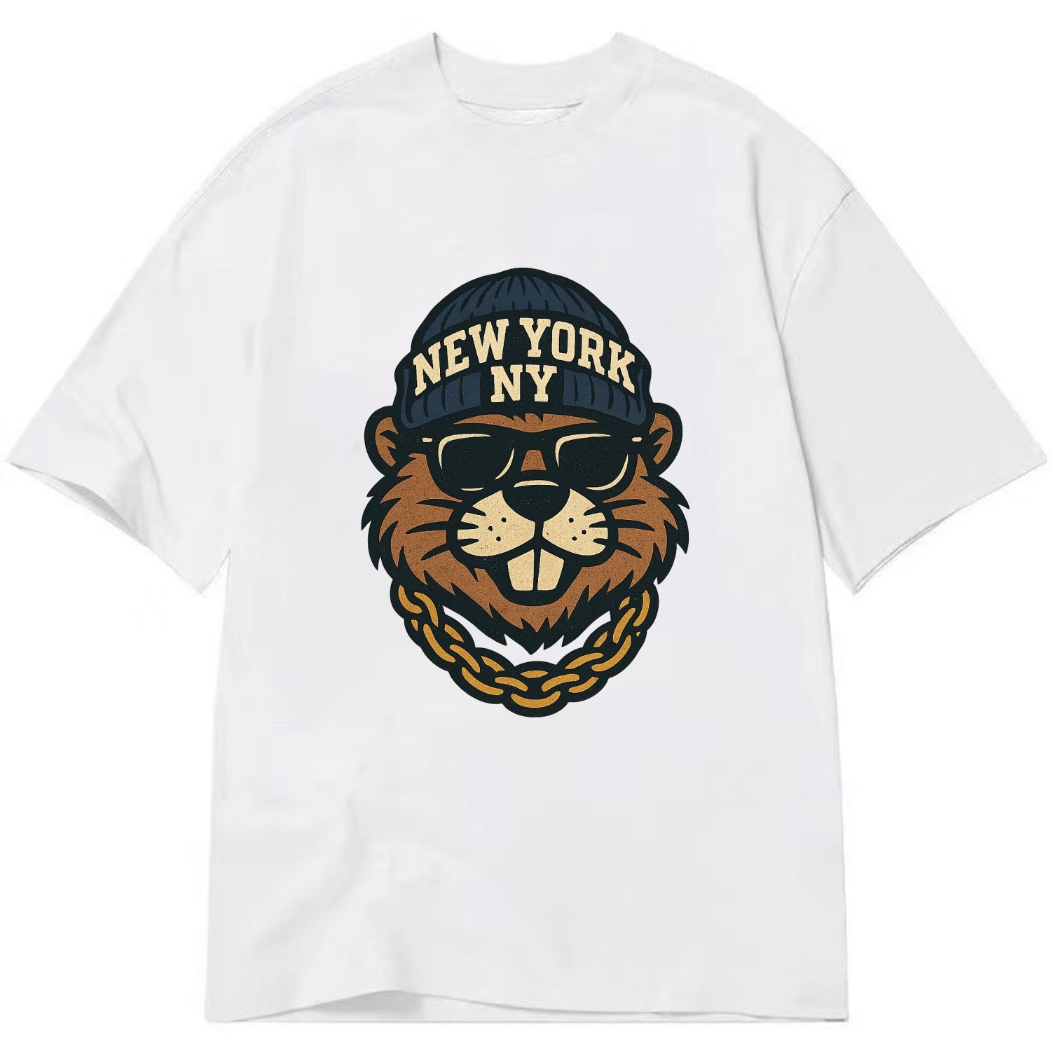 {"animal":"beaver","locationText":"NEW YORK","initials":"NY","beanieColor":"navy", - Classic T-shirt - White