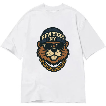 {"animal":"beaver","locationText":"NEW YORK","initials":"NY","beanieColor":"navy", - Classic T-shirt - White