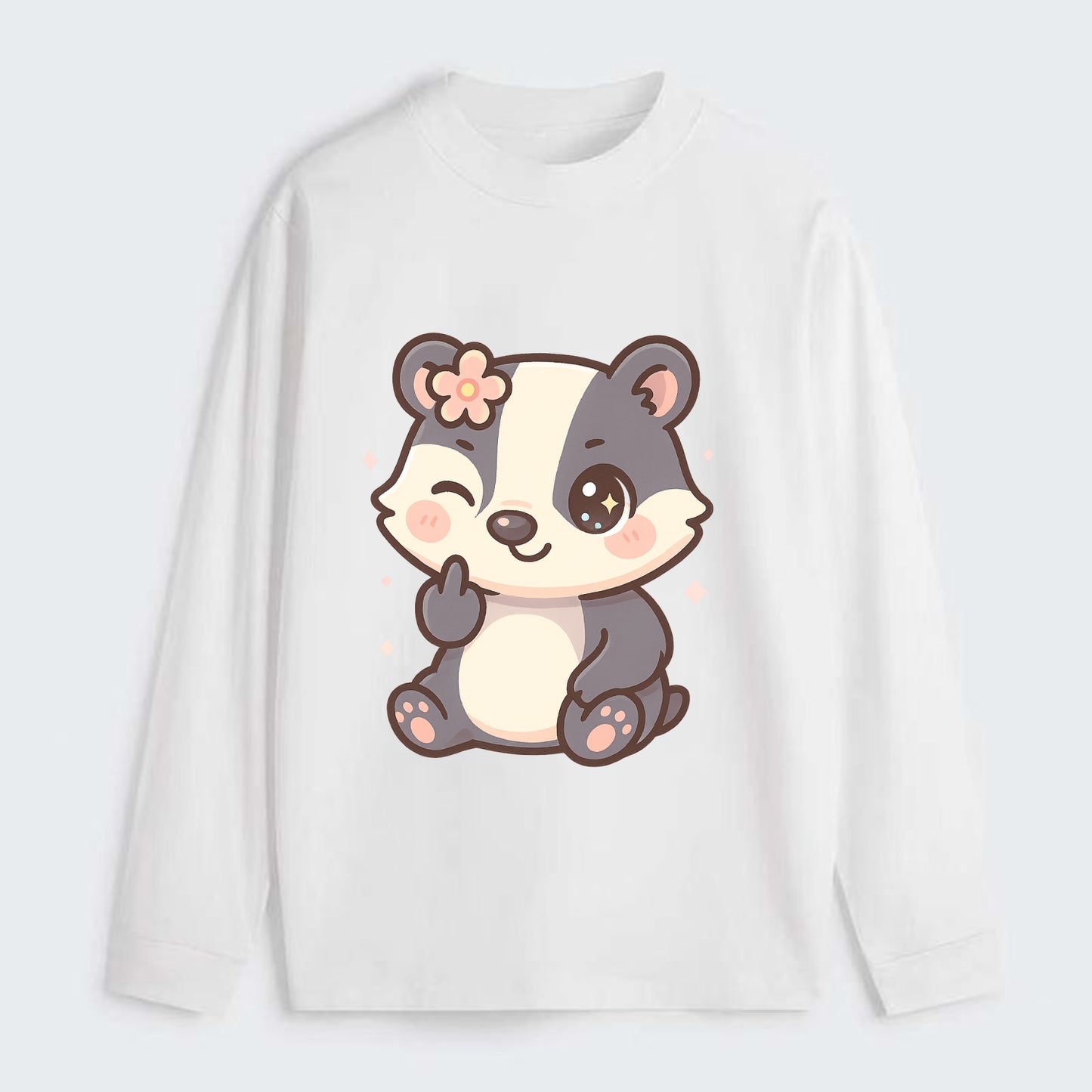 adorable badger with black and white stripes, one paw giving finger - Classic Long Sleeve Shirt - White