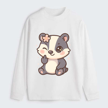 adorable badger with black and white stripes, one paw giving finger - Classic Long Sleeve Shirt - White