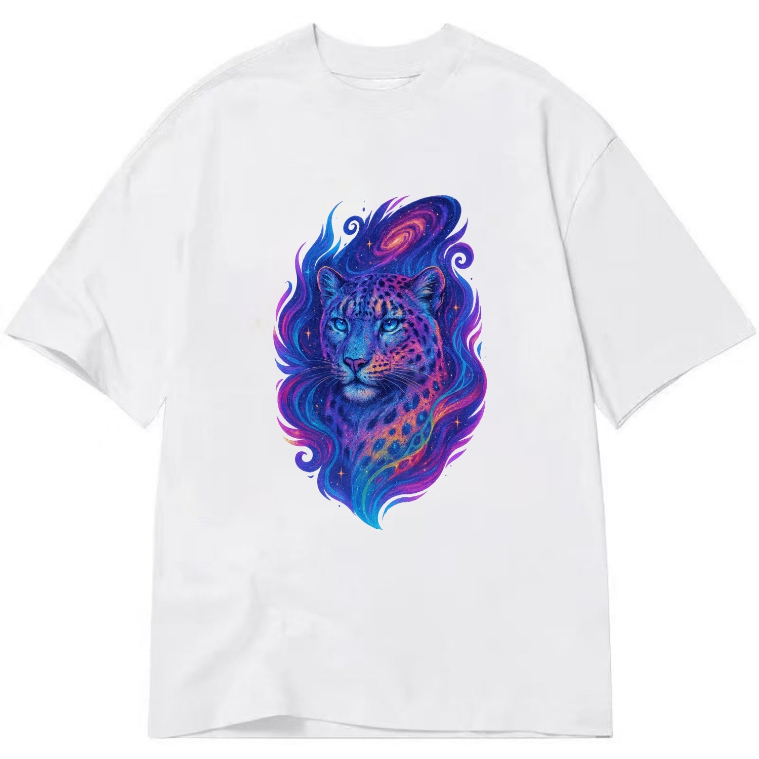 Majestic snow leopard with rainbow gradient spots, crystalline flowing patterns, - Classic T-shirt - White