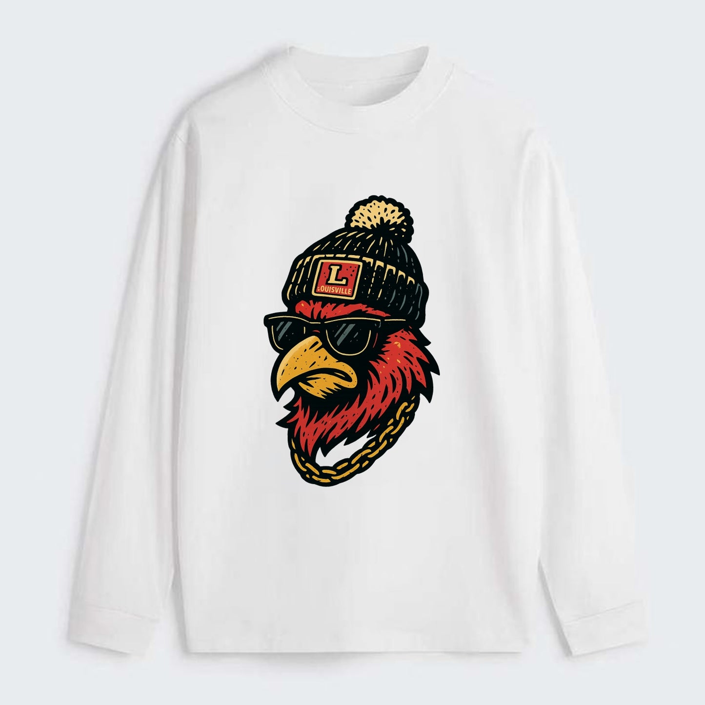 Louisville Cardinal wearing Louisville beanie with L patch - Classic Long Sleeve Shirt - White